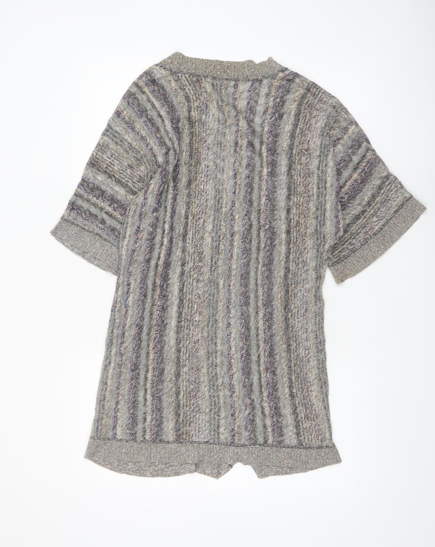 Peruvian Connection Women Grey Cardigan M Short Sleeve Knit Cotton Blend