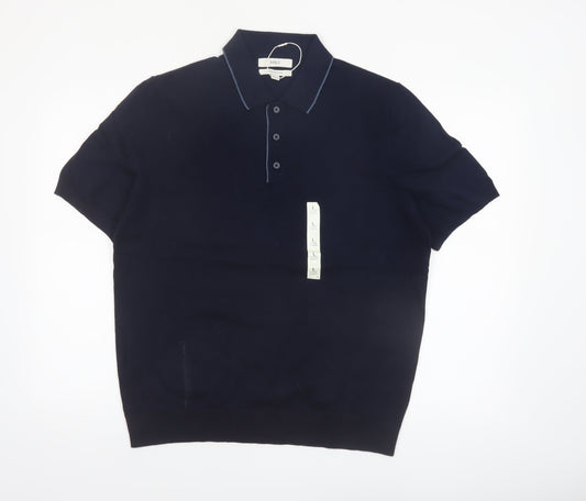 Marks and Spencer Men's Blue Cotton Polo Shirt Size L