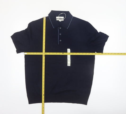 Marks and Spencer Men's Blue Cotton Polo Shirt Size L
