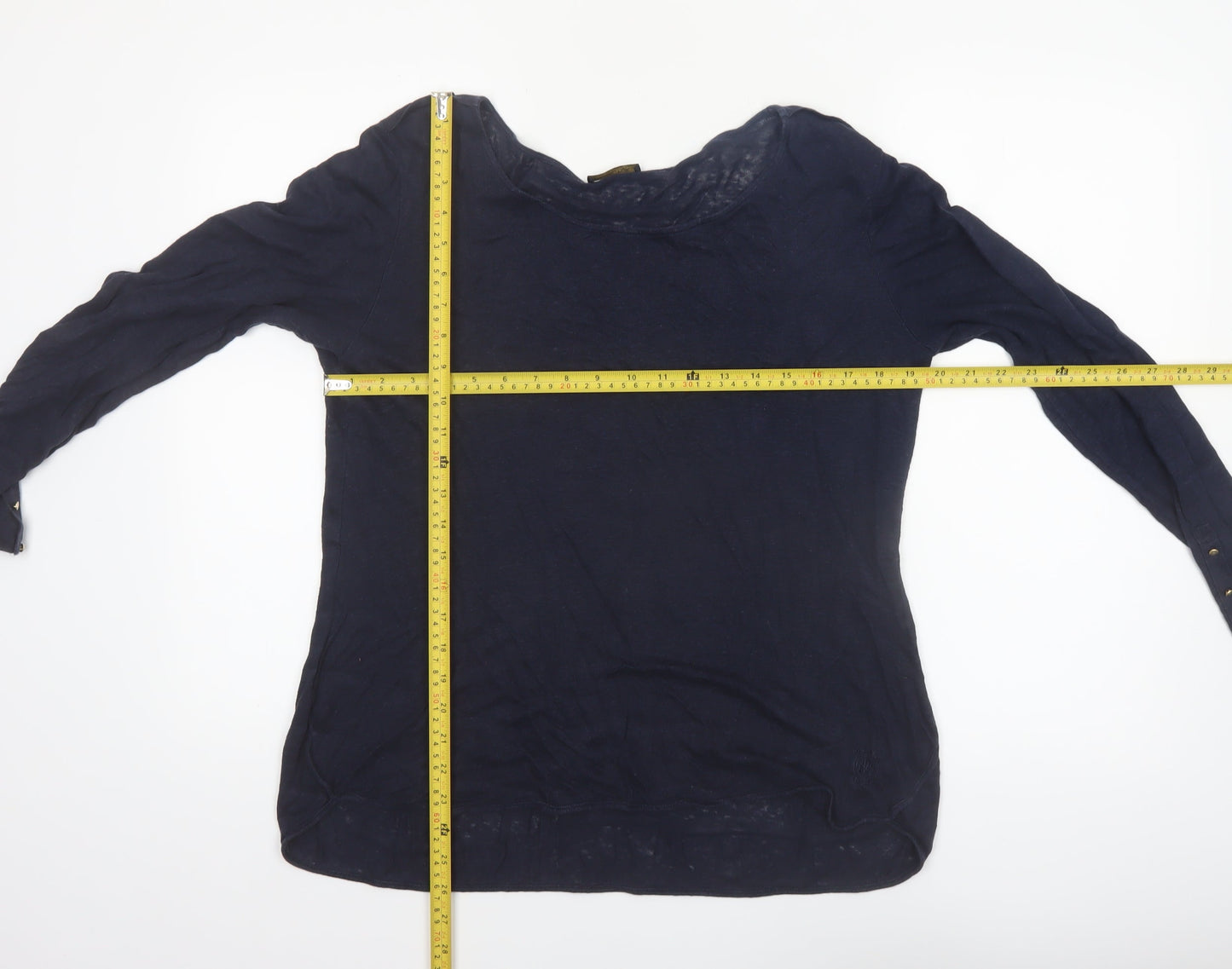Massimo Dutti Women's Blue Linen Long Sleeve Basic Top Size 14