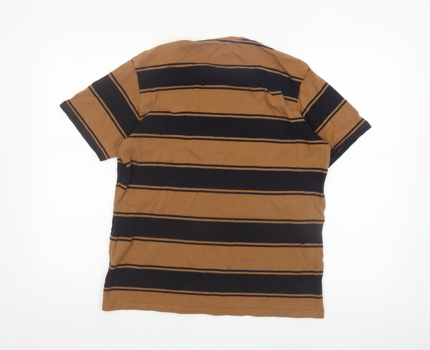 Topman Men's Brown Striped Retro Crew Neck Cotton T-Shirt M
