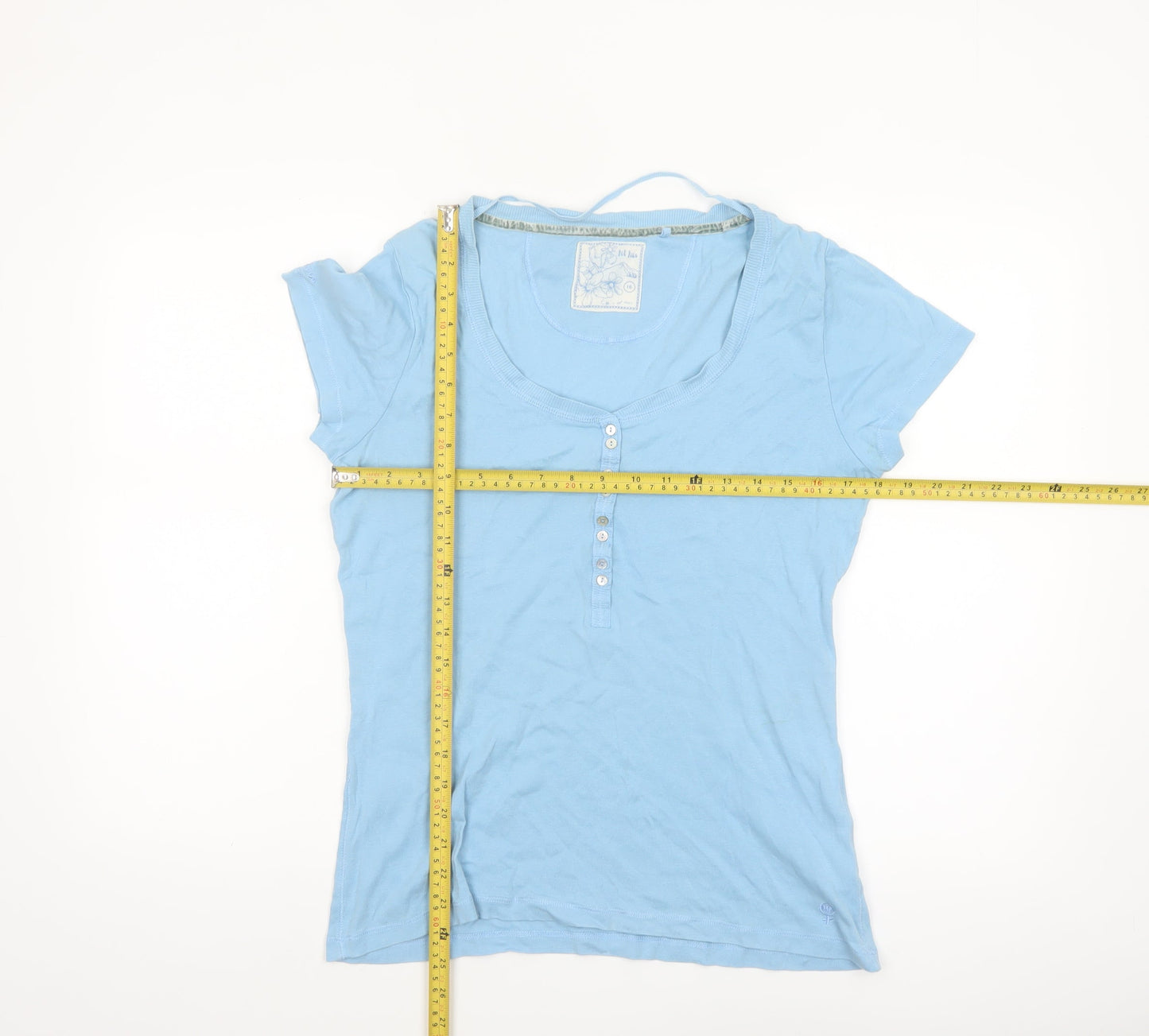 Fat Face Women's Blue Cotton Short Sleeve Scoop Neck T-Shirt Size 16