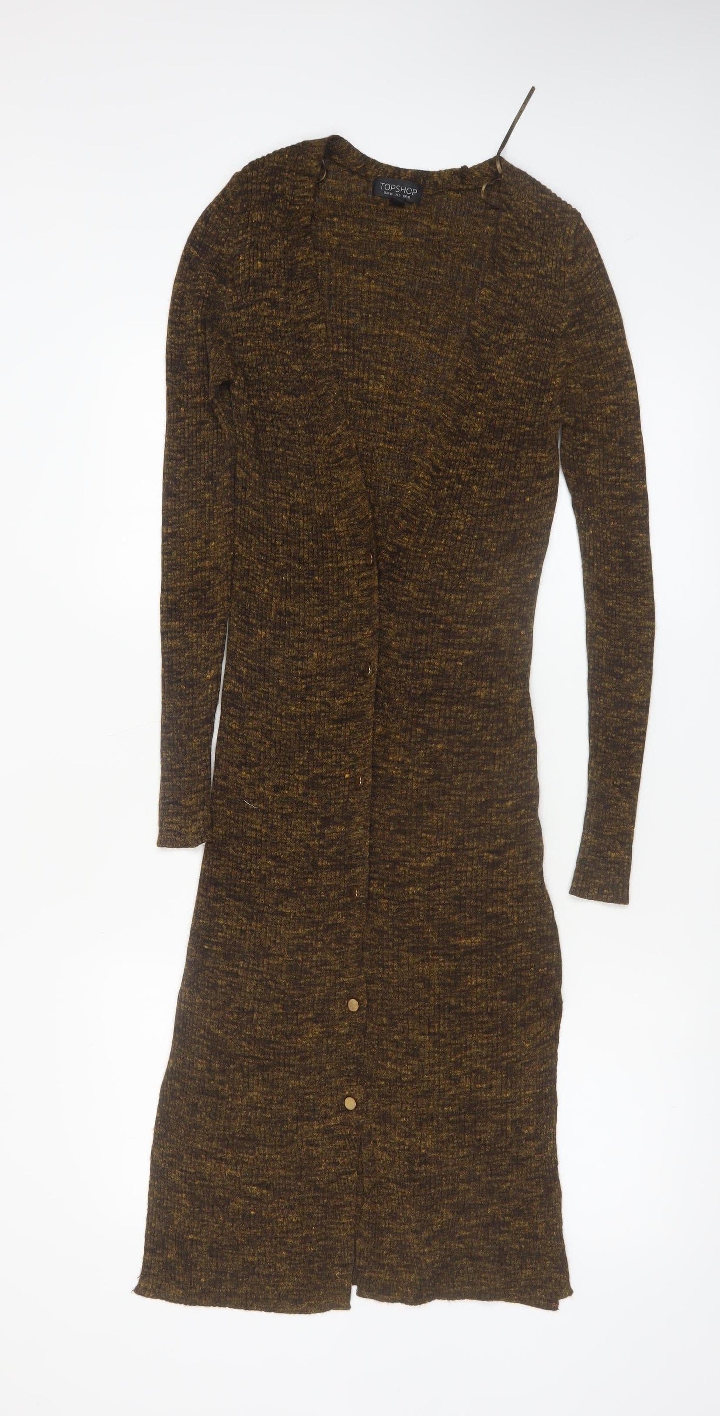 Topshop Women’s Brown Knit Button Bodycon Midi Dress Size 10