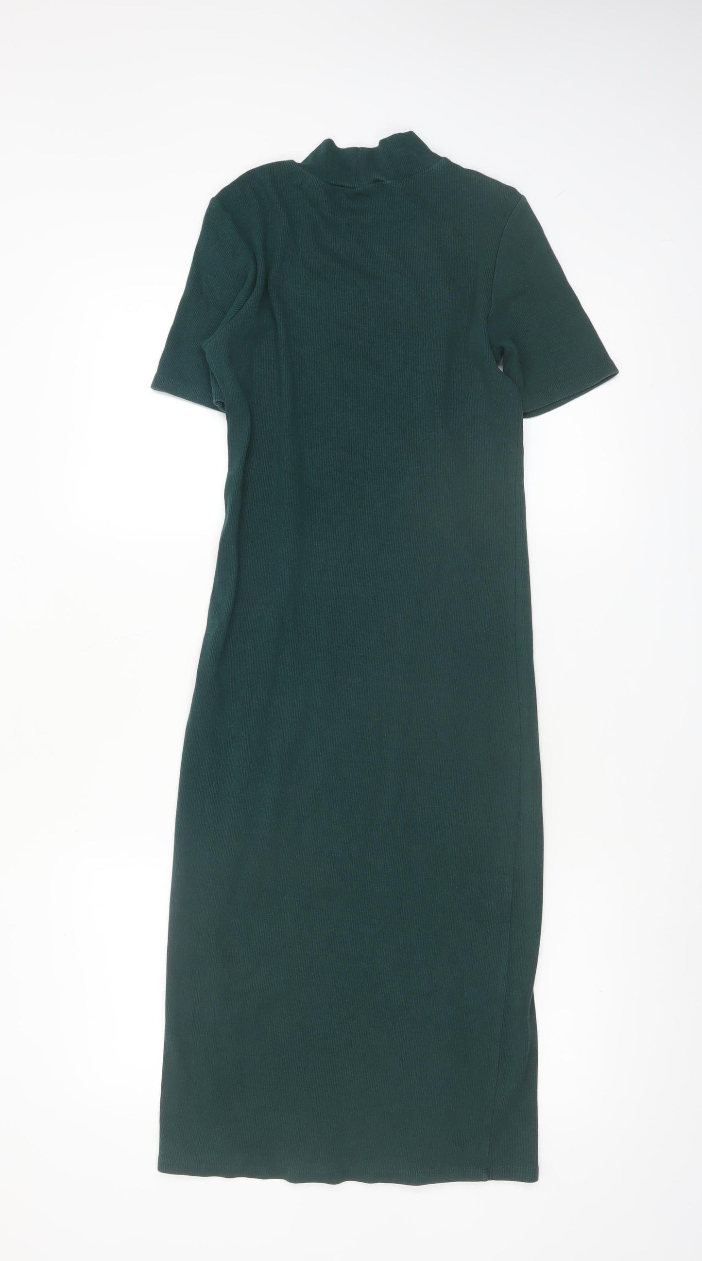 ZARA Women Green Midi Bodycon Knit Dress Size M High Neck
