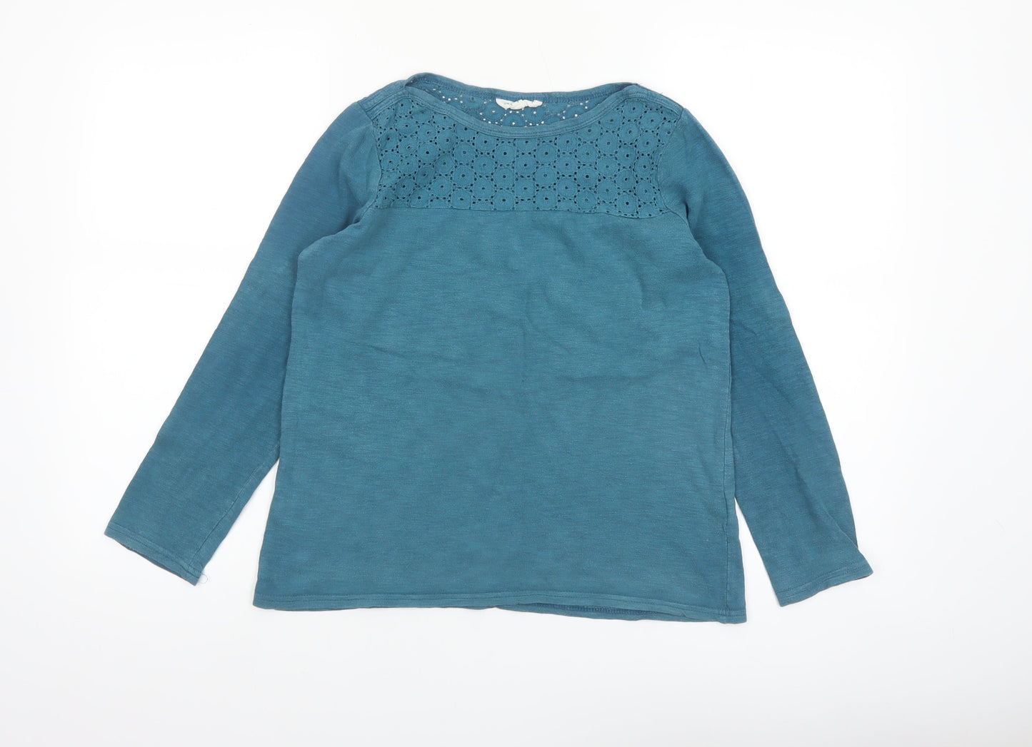Thought Womens Blue Cotton Long Sleeve Crochet Detail Blouse Size 8