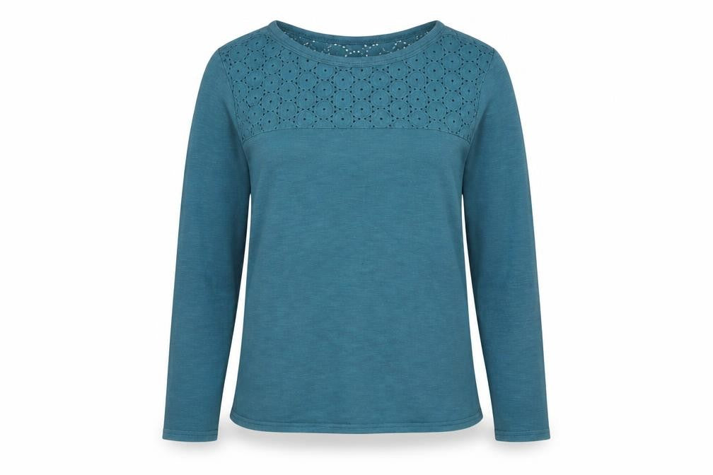 Thought Womens Blue Cotton Long Sleeve Crochet Detail Blouse Size 8