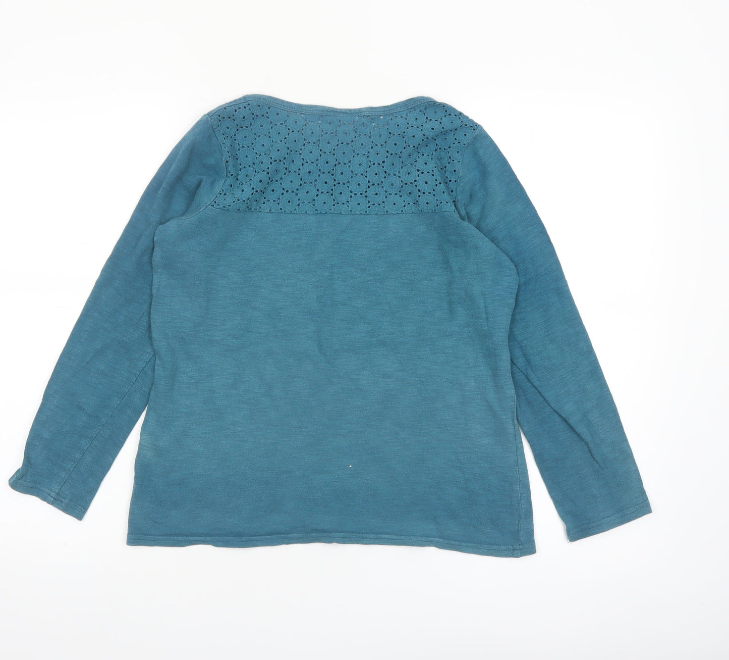 Thought Womens Blue Cotton Long Sleeve Crochet Detail Blouse Size 8