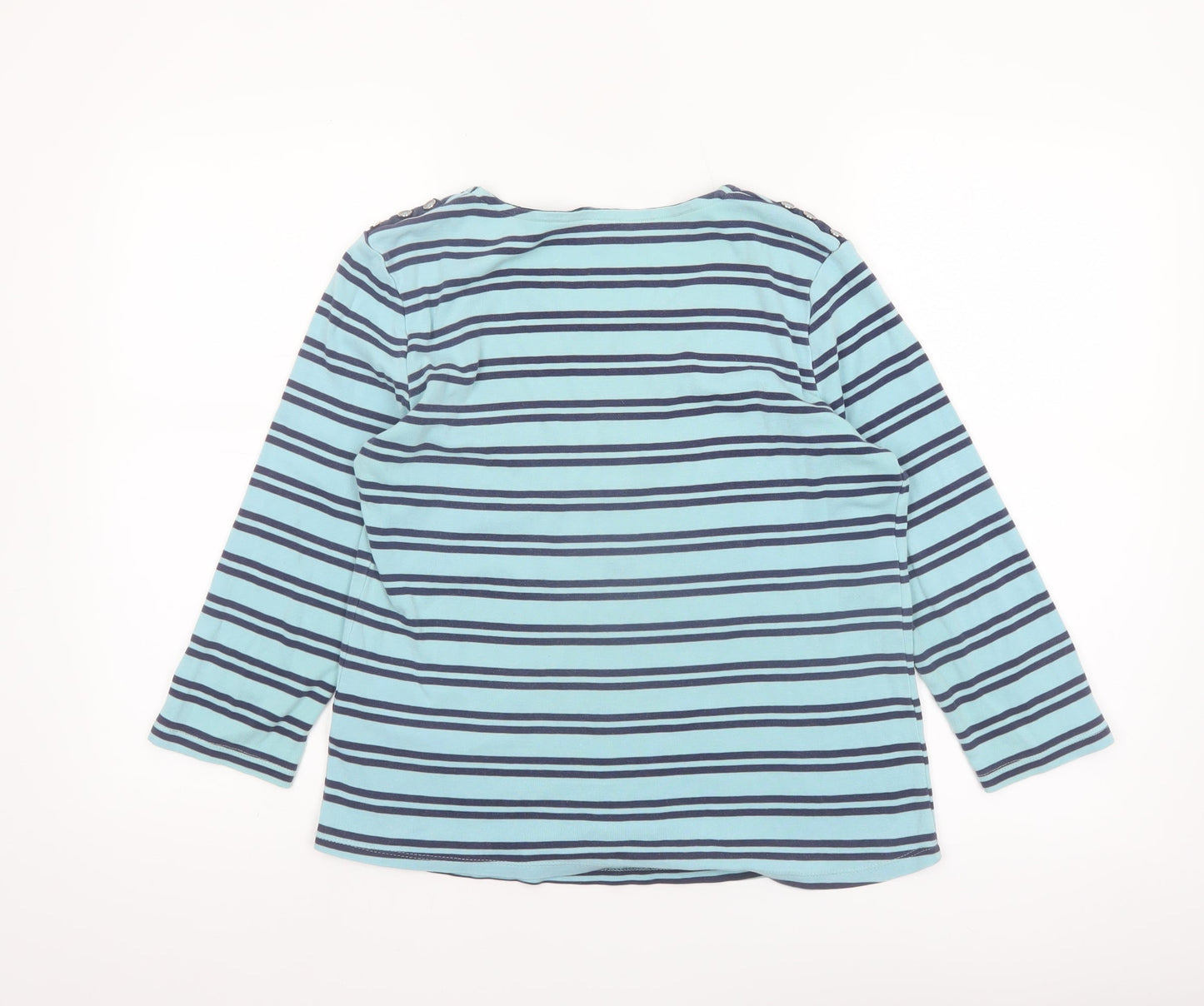 Maine New England Women’s Blue Striped Cotton 3/4 Sleeve Top Size 14