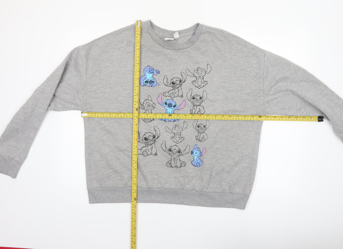 Disney Women Grey Lilo & Stitch Graphic Sweatshirt Size L