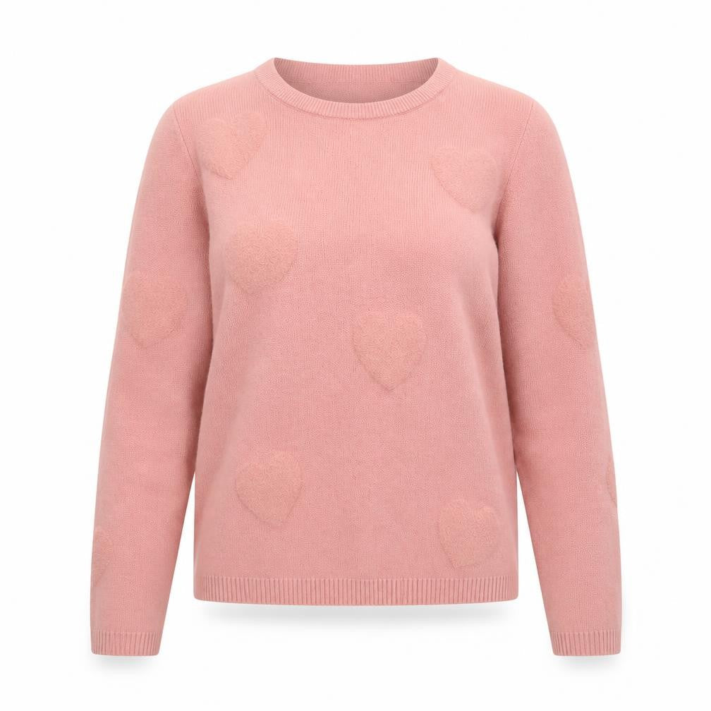 Nicole Miller Women's Pink Heart Knit Crew Neck Jumper XS