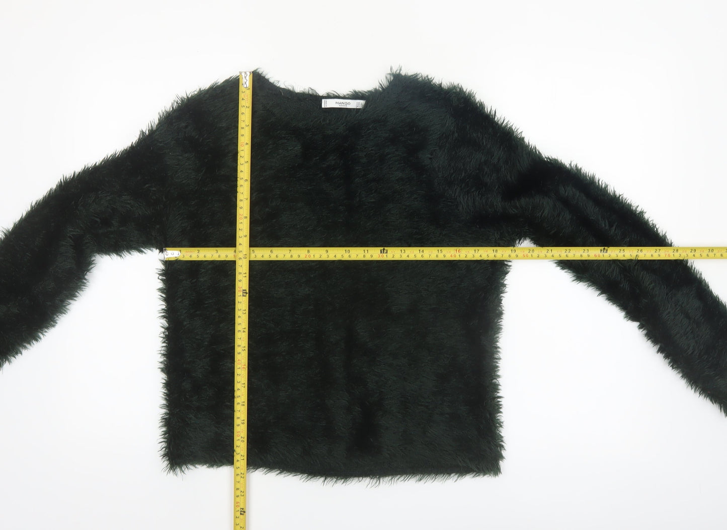 Mango Women’s Black Faux Fur Long Sleeve Pullover Jumper Size 12