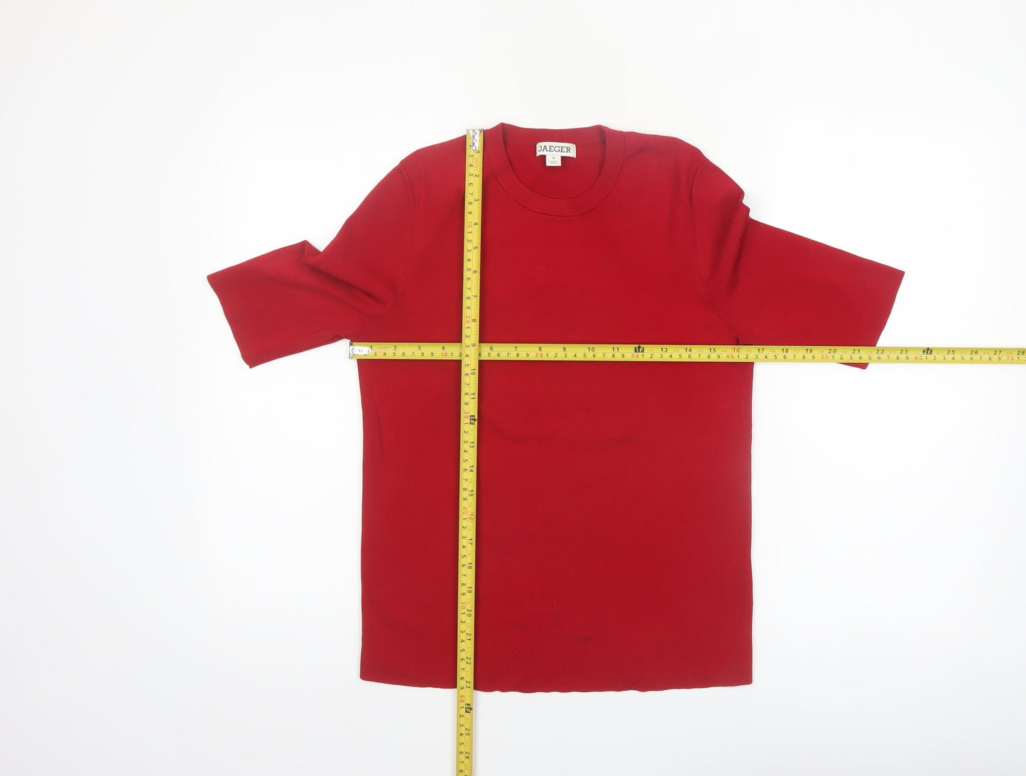 Jaeger Womens Red Knit Short Sleeve Crew Neck Top Size M