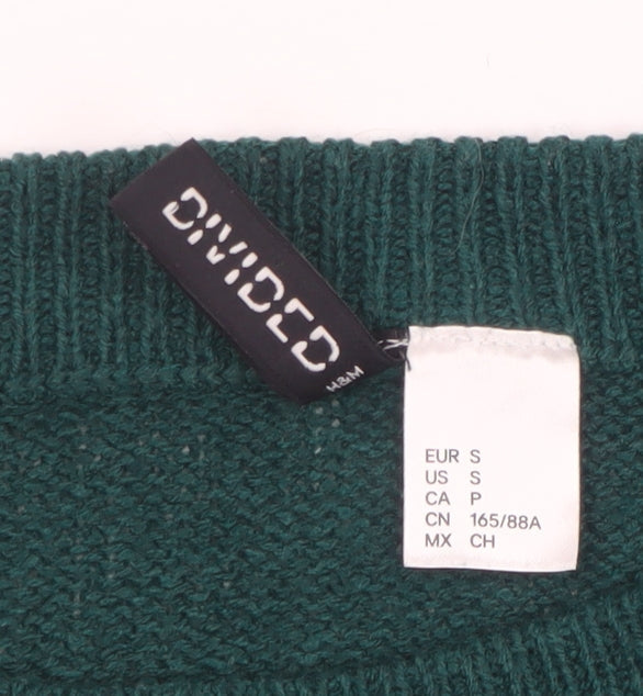 H&M Divided Women Green Acrylic Crew Neck Knit Jumper Size S