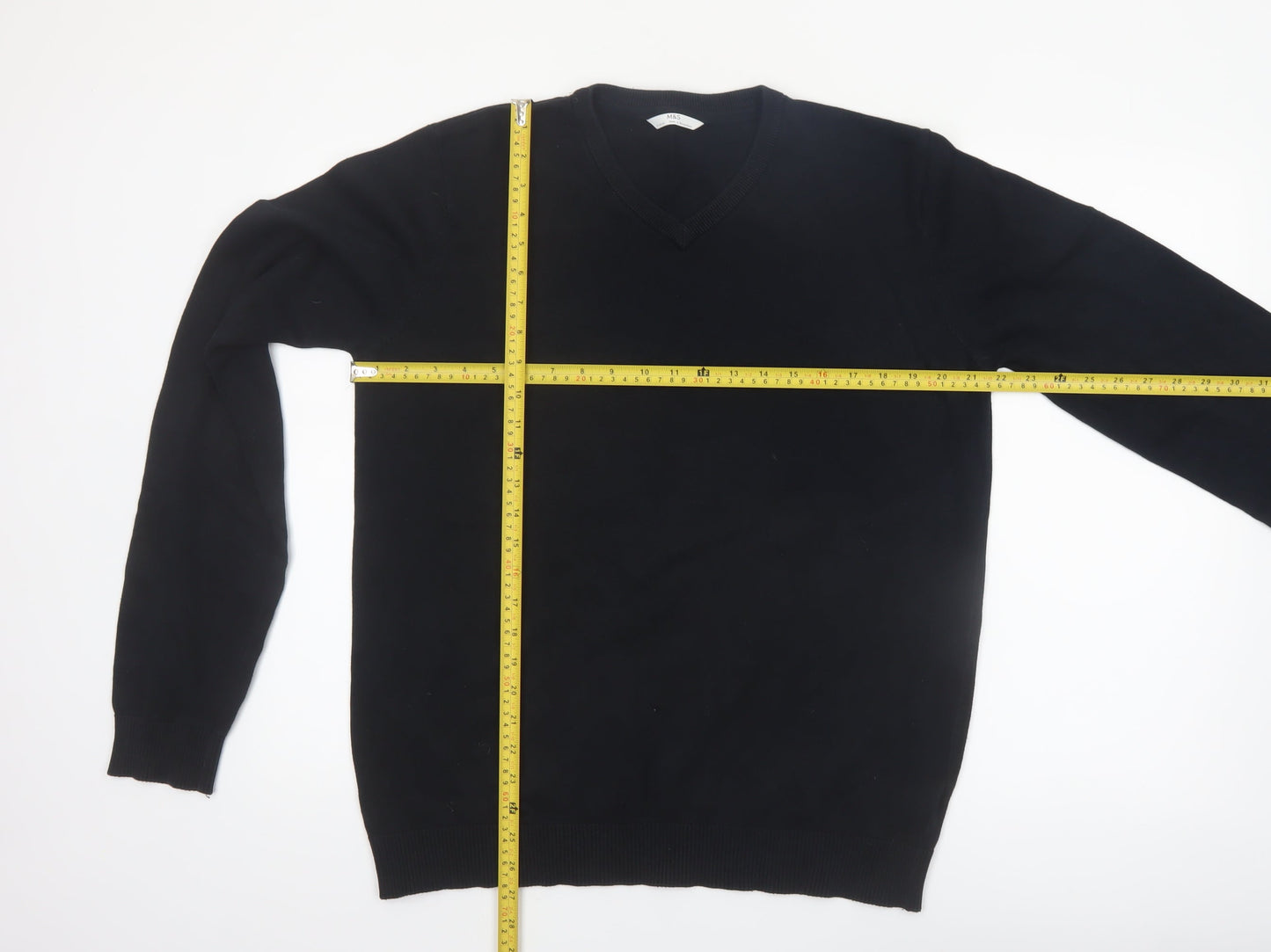 Marks and Spencer Boys Black V-Neck Cotton Jumper 17-18 Years Classic Fit