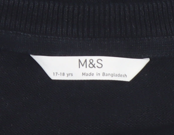 Marks and Spencer Boys Black V-Neck Cotton Jumper 17-18 Years Classic Fit