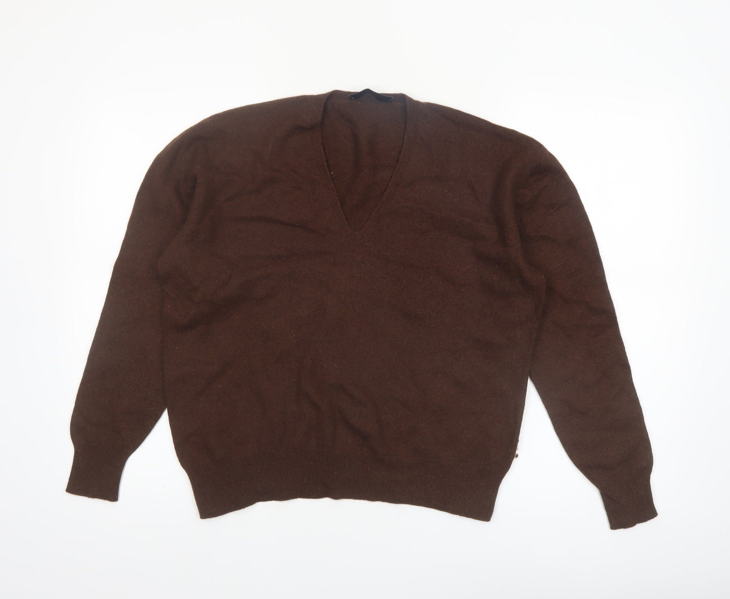 Zara Women Brown Wool Blend V-Neck Jumper Size L