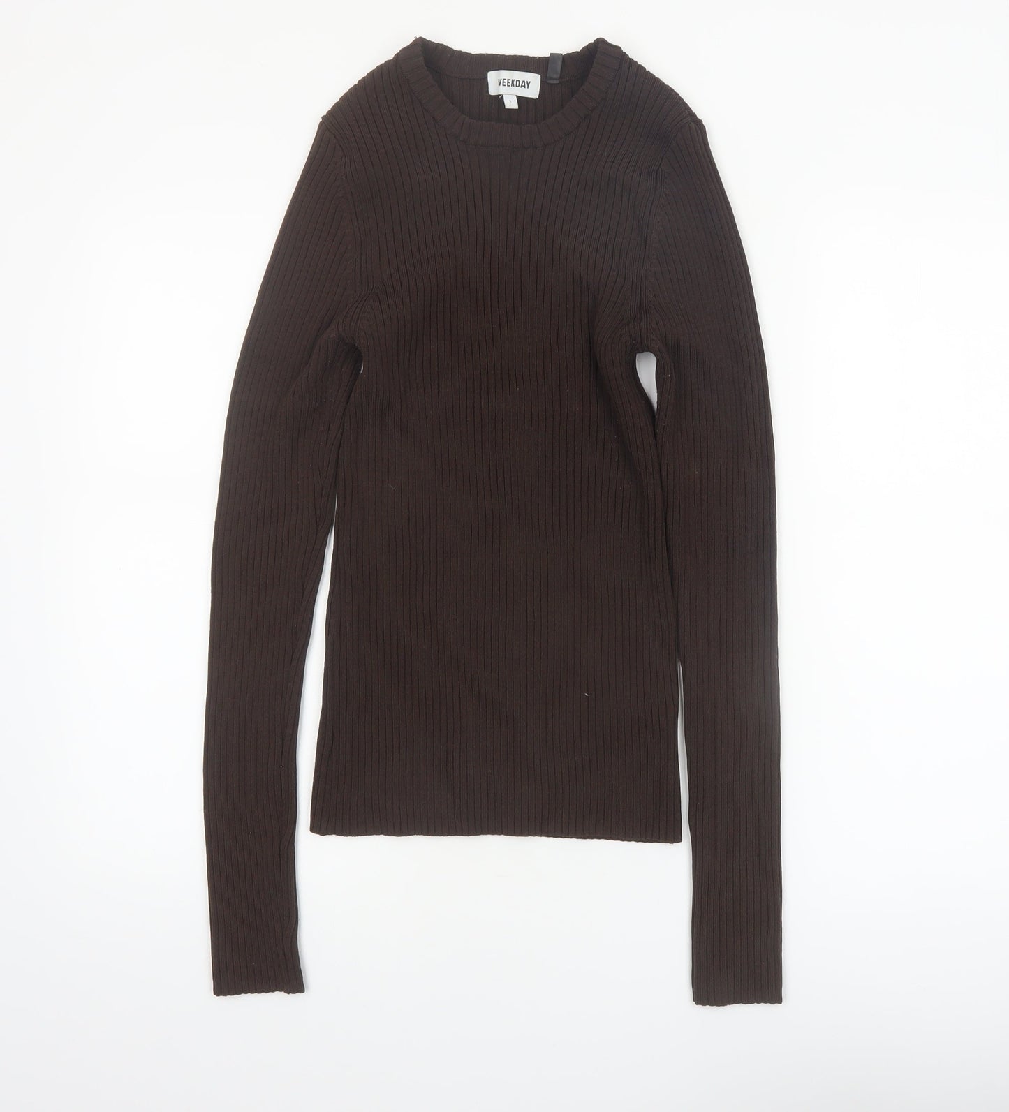 Weekday Women Brown Ribbed Knit Pullover Jumper Size L