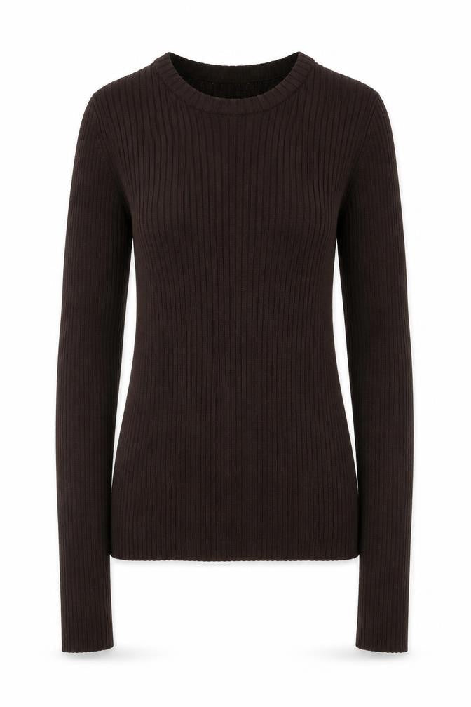 Weekday Women Brown Ribbed Knit Pullover Jumper Size L