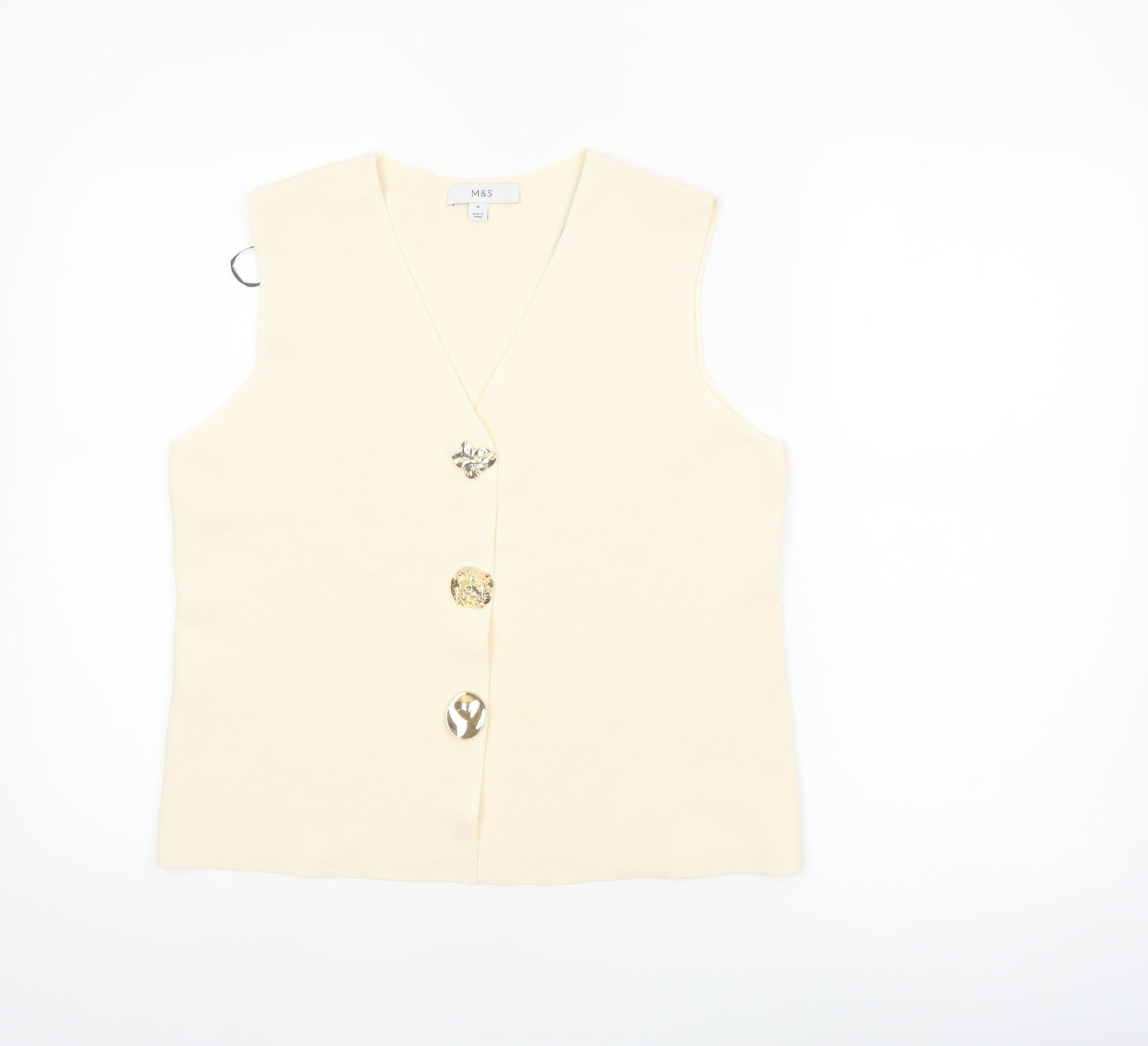 Marks and Spencer Women's Beige Sleeveless Knit Button Blouse Size M