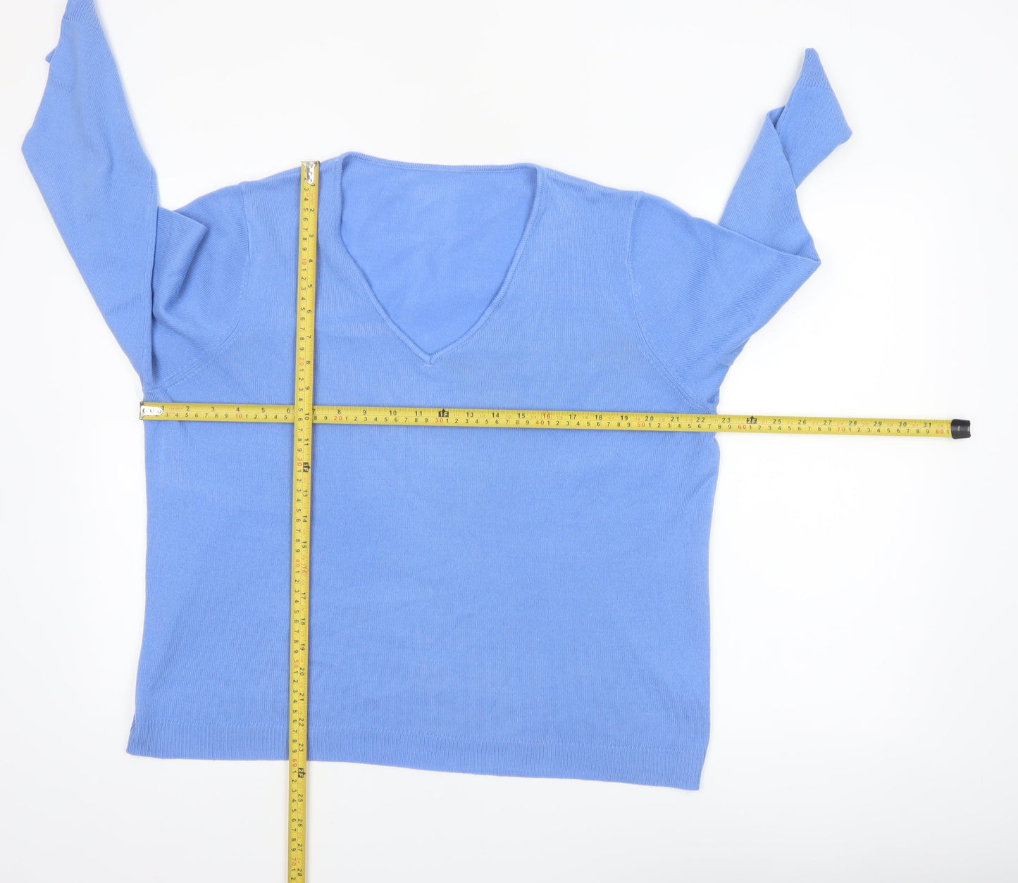 Bonmarché Women's Blue V-Neck Acrylic Jumper Size 18
