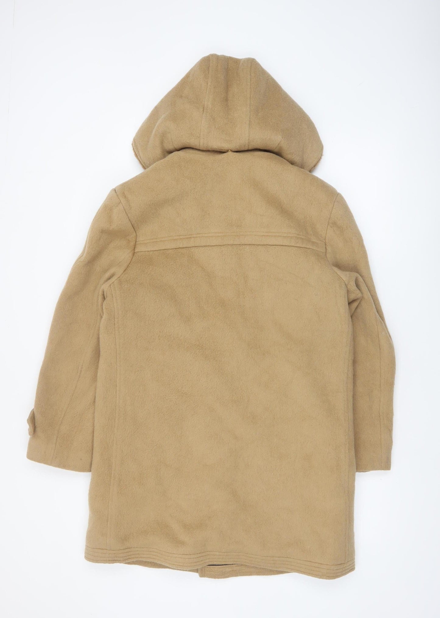 McLaren Women Beige Hooded Mid-Length Coat M Faux Fur Lined