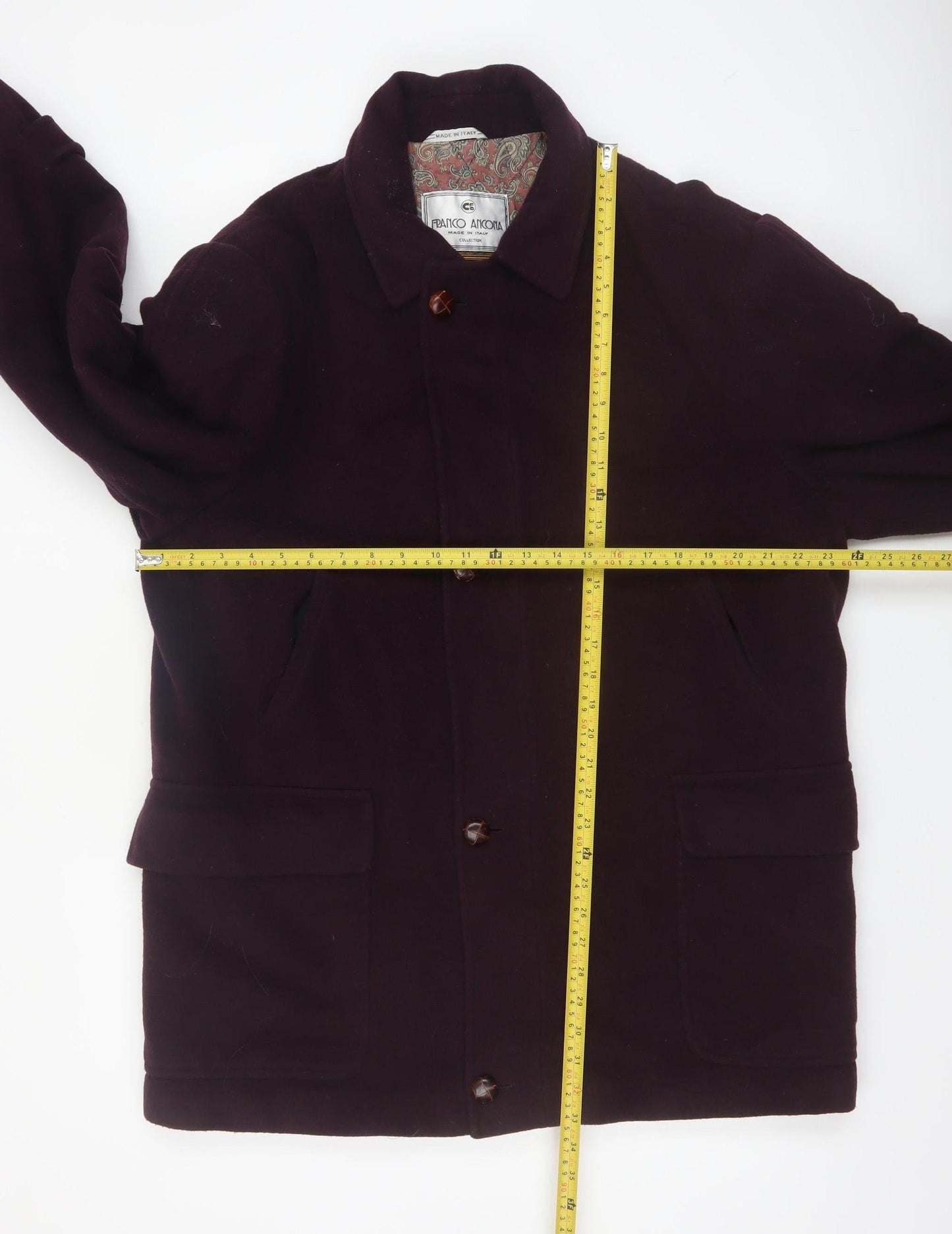 Franco Ancona Men's Brown Wool Overcoat Size 50 Classic Smart