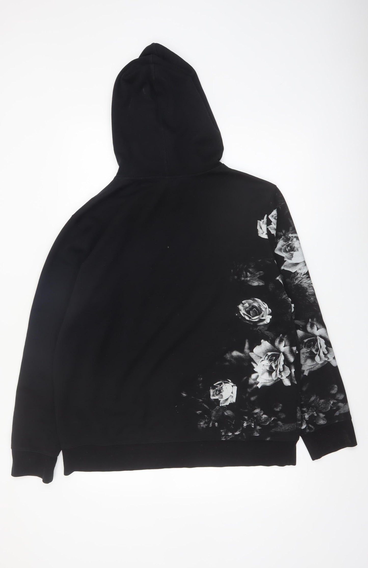H&M Women’s Black Floral Print Pullover Hoodie Size L