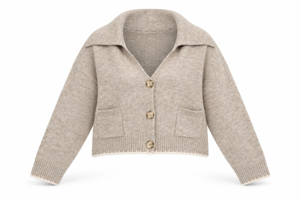River Island Women Beige Collared Cardigan XS Acrylic Blend