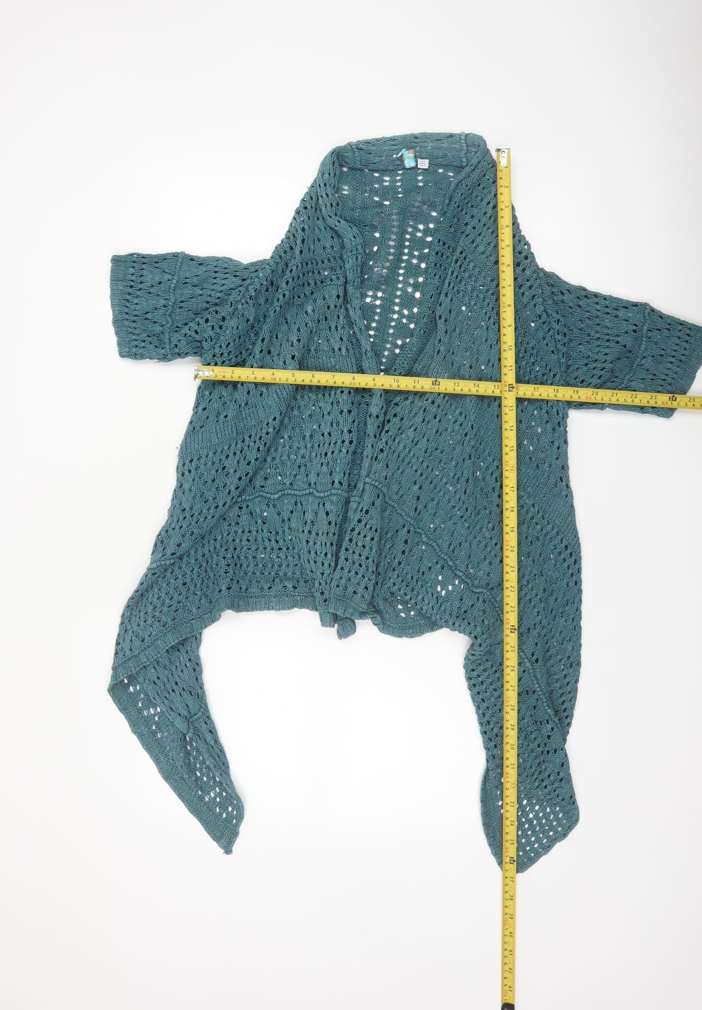 Amaryllis Women Green Open-Knit Cotton Wrap Cardigan Size 18