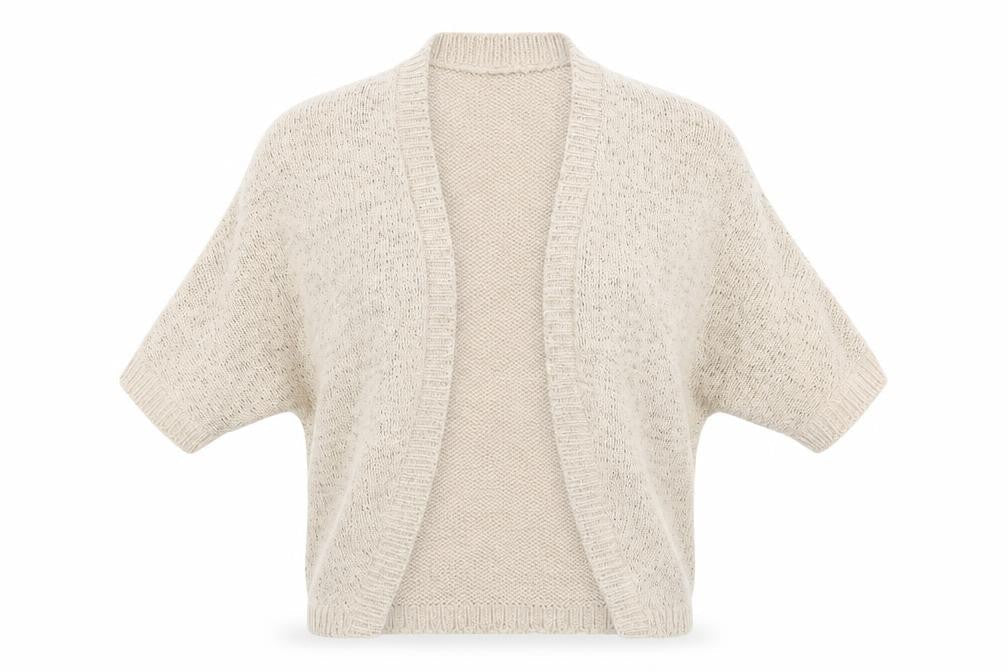 Spirit at M&Co Women Beige Knit Short Sleeve Open Cardigan Size 12