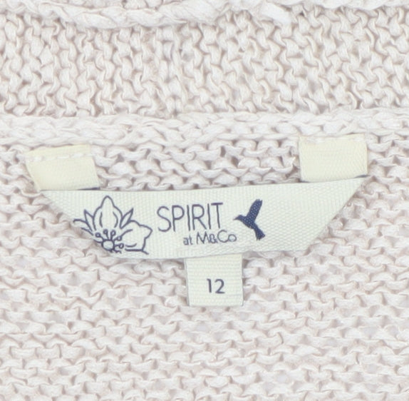 Spirit at M&Co Women Beige Knit Short Sleeve Open Cardigan Size 12