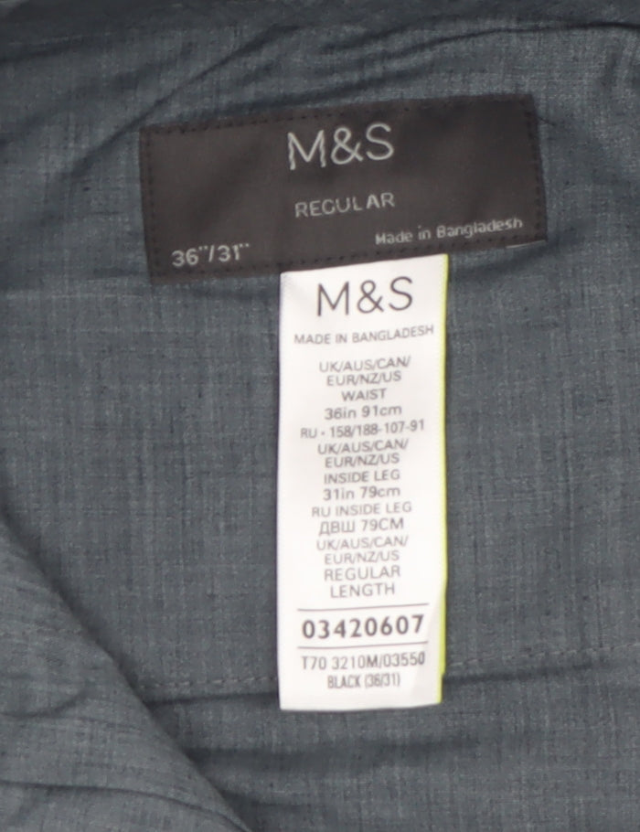 Marks and Spencer Men’s Black Regular Fit Dress Trousers 36W 31L Polyester
