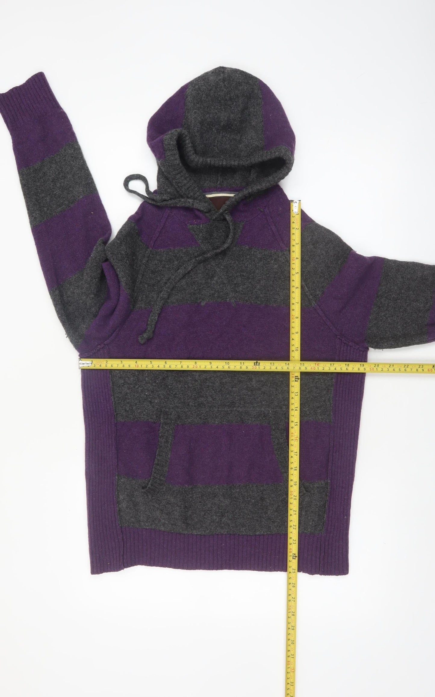 fyi Womens Purple Grey Wool Blend Hooded Striped Jumper M