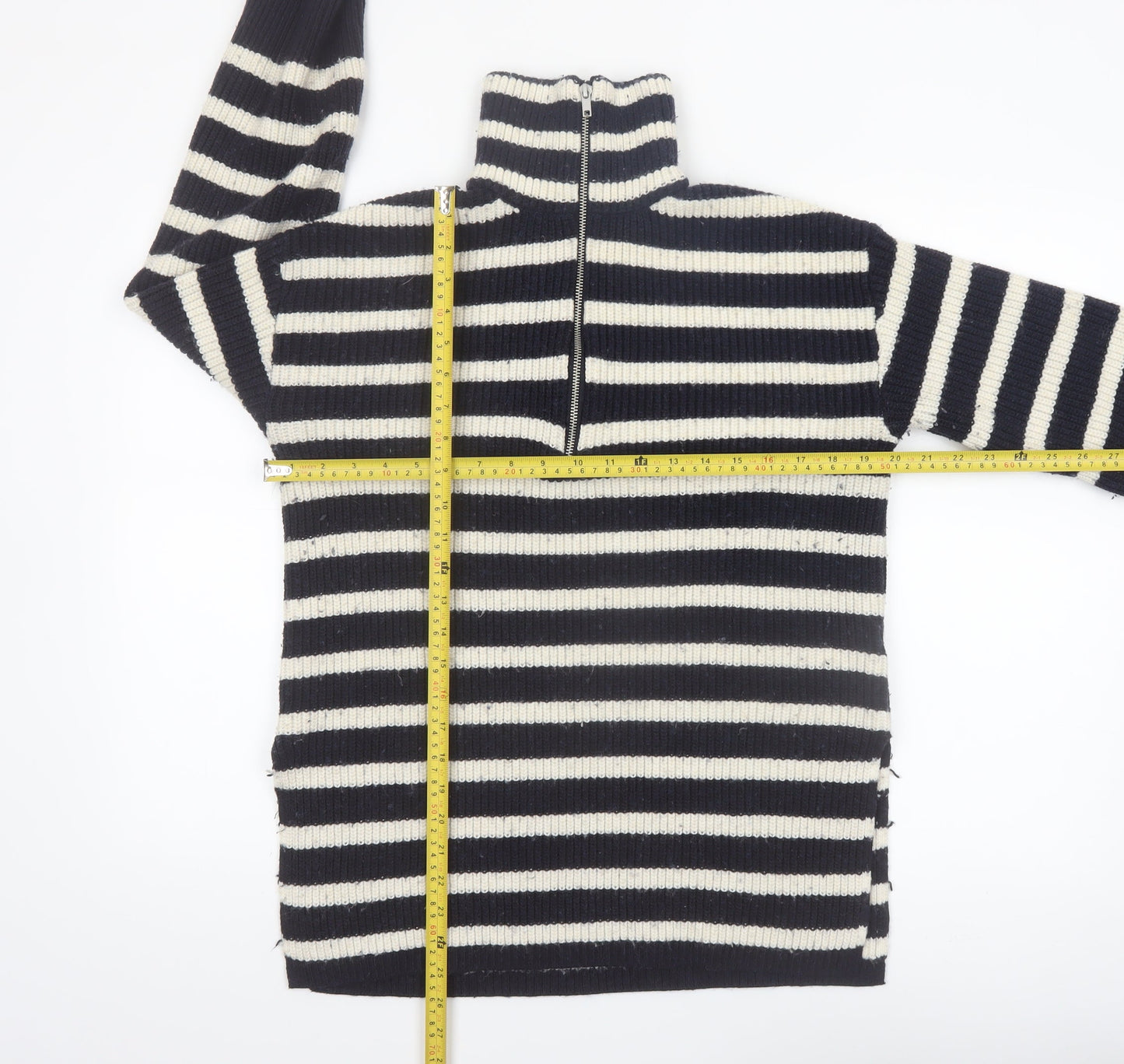 Monki Women’s Black & White Striped 1/2 Zip High Neck Jumper XXS