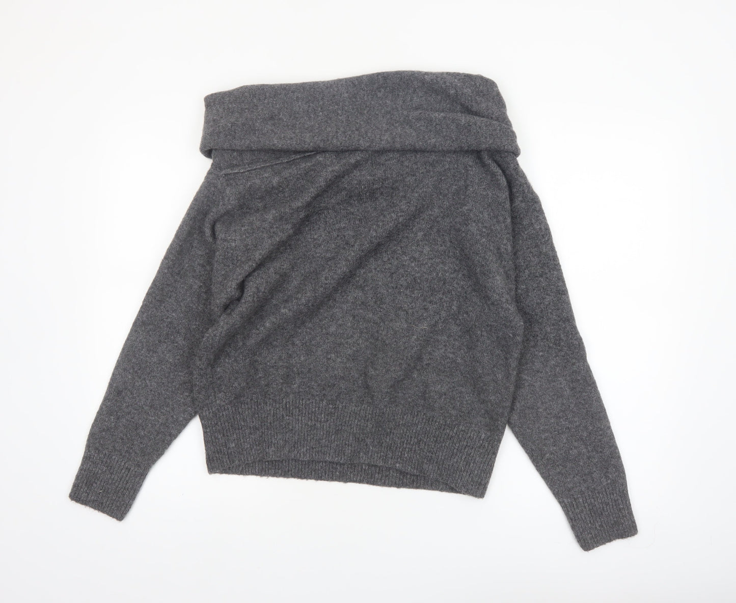 ZARA Women Grey Cowl Neck Beaded Knit Jumper Size S