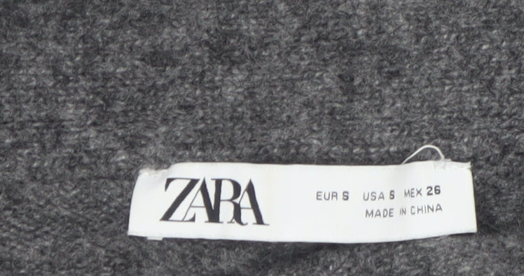 ZARA Women Grey Cowl Neck Beaded Knit Jumper Size S