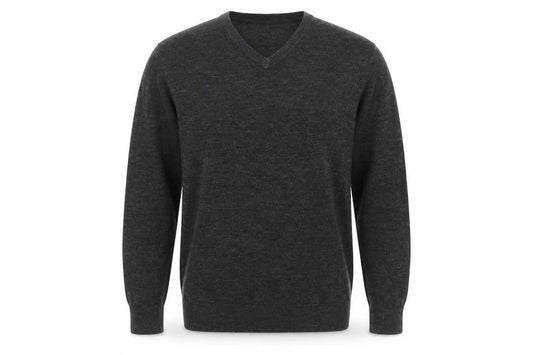 Atlantic Bay Men's Grey V-Neck Acrylic Jumper Size L