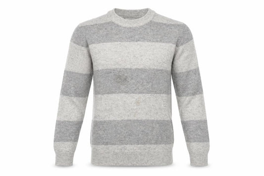 Marks and Spencer Men's Grey Striped Lambswool Crew Neck Jumper XS