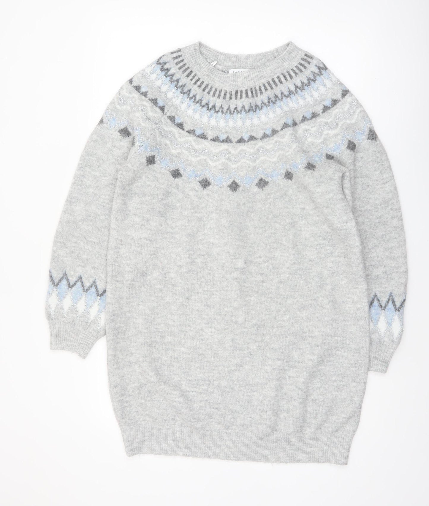 Papaya Women’s Grey Fair Isle Knit Pullover Jumper Size M