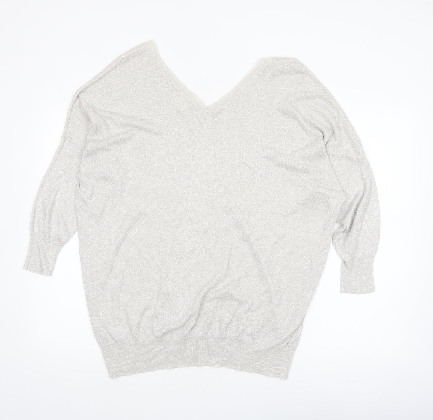 Next Women’s Silver V-Neck Relaxed Fit Jumper Size 20