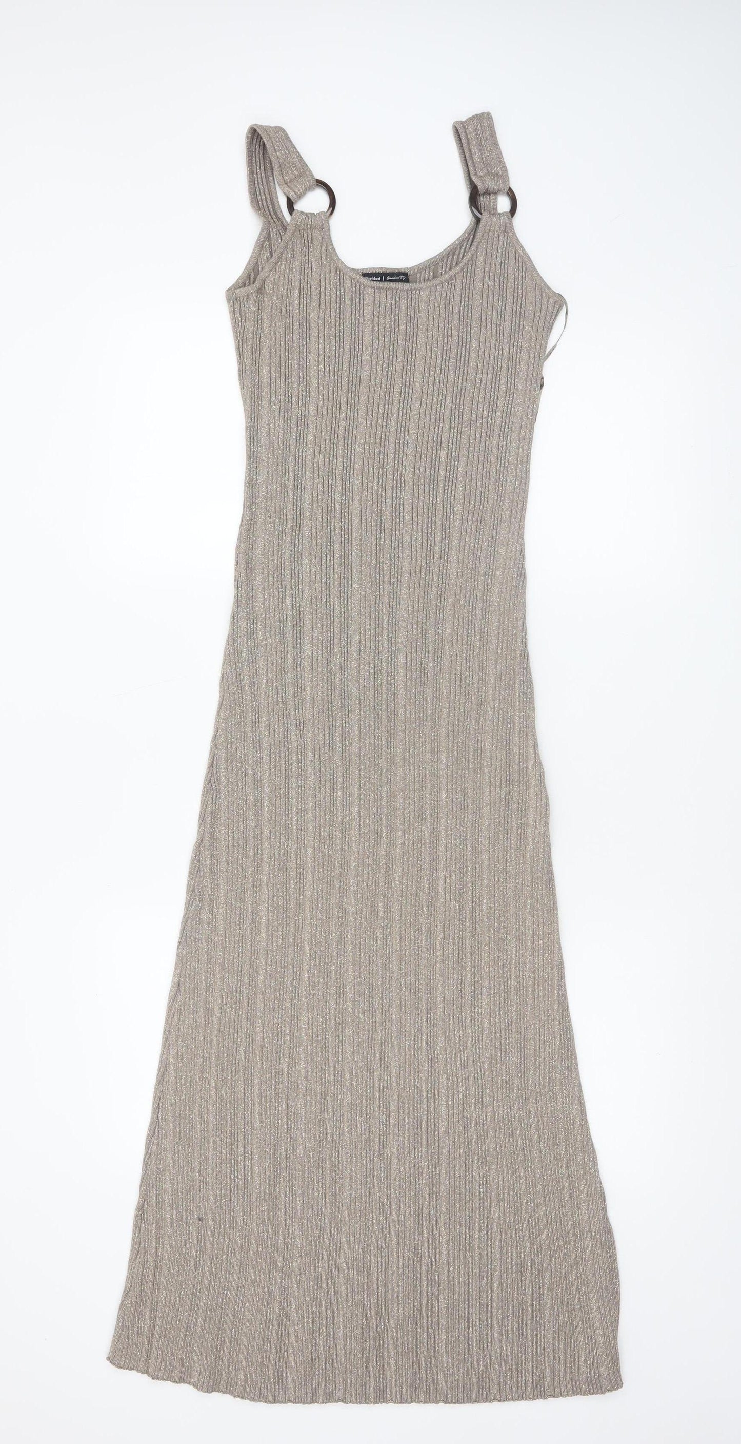 River Island Women’s Beige Ribbed Knit Midi Slip Dress Size 14
