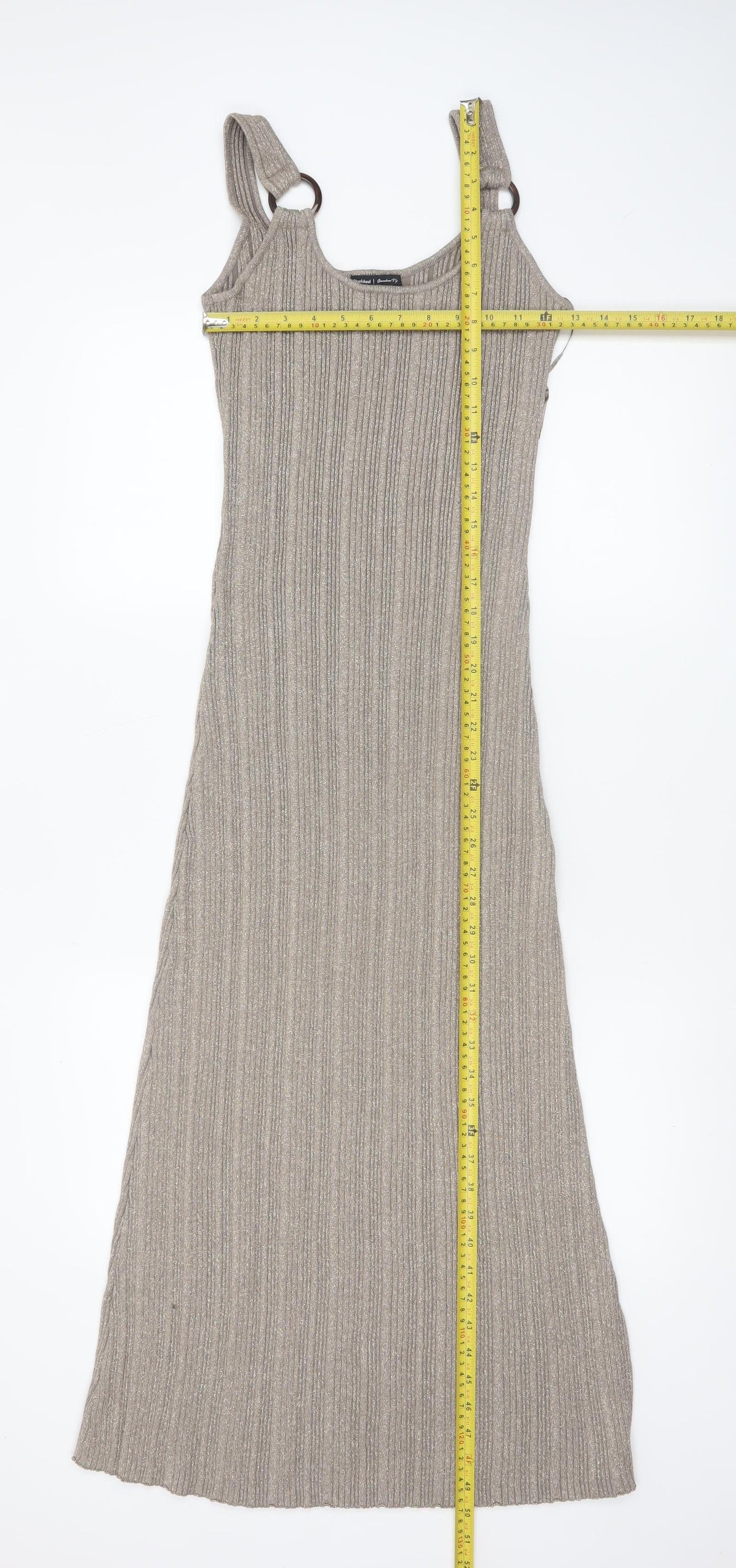 River Island Women’s Beige Ribbed Knit Midi Slip Dress Size 14