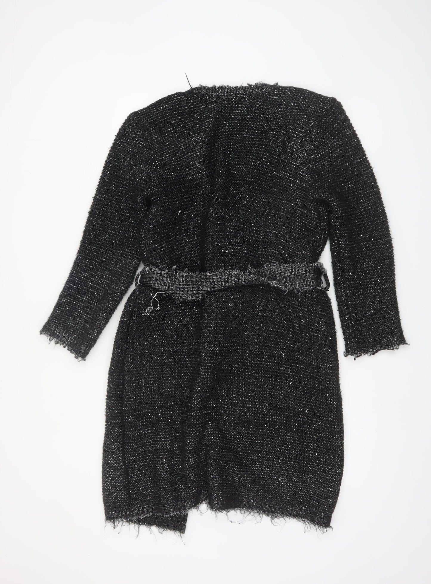 Zara Women Black Belted Knit Cardigan Size 10 Long Sleeve