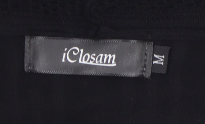 iClosam Women's Black Medium Open-Knit Long Sleeve Cardigan