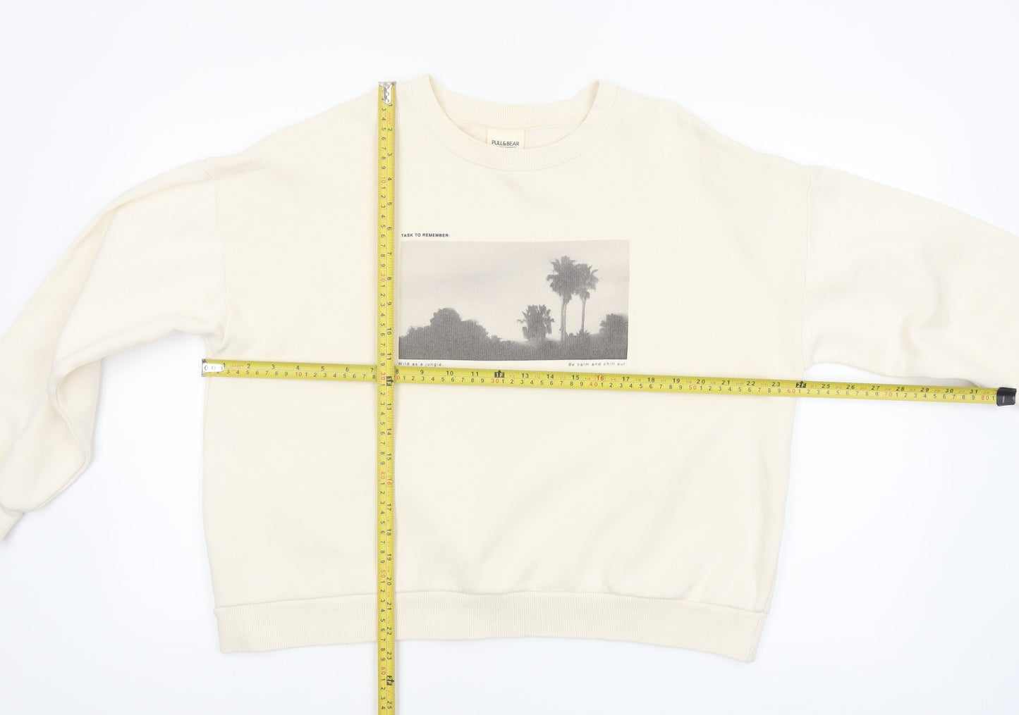 Pull&Bear Women Beige Graphic Print Pullover Sweatshirt Size S