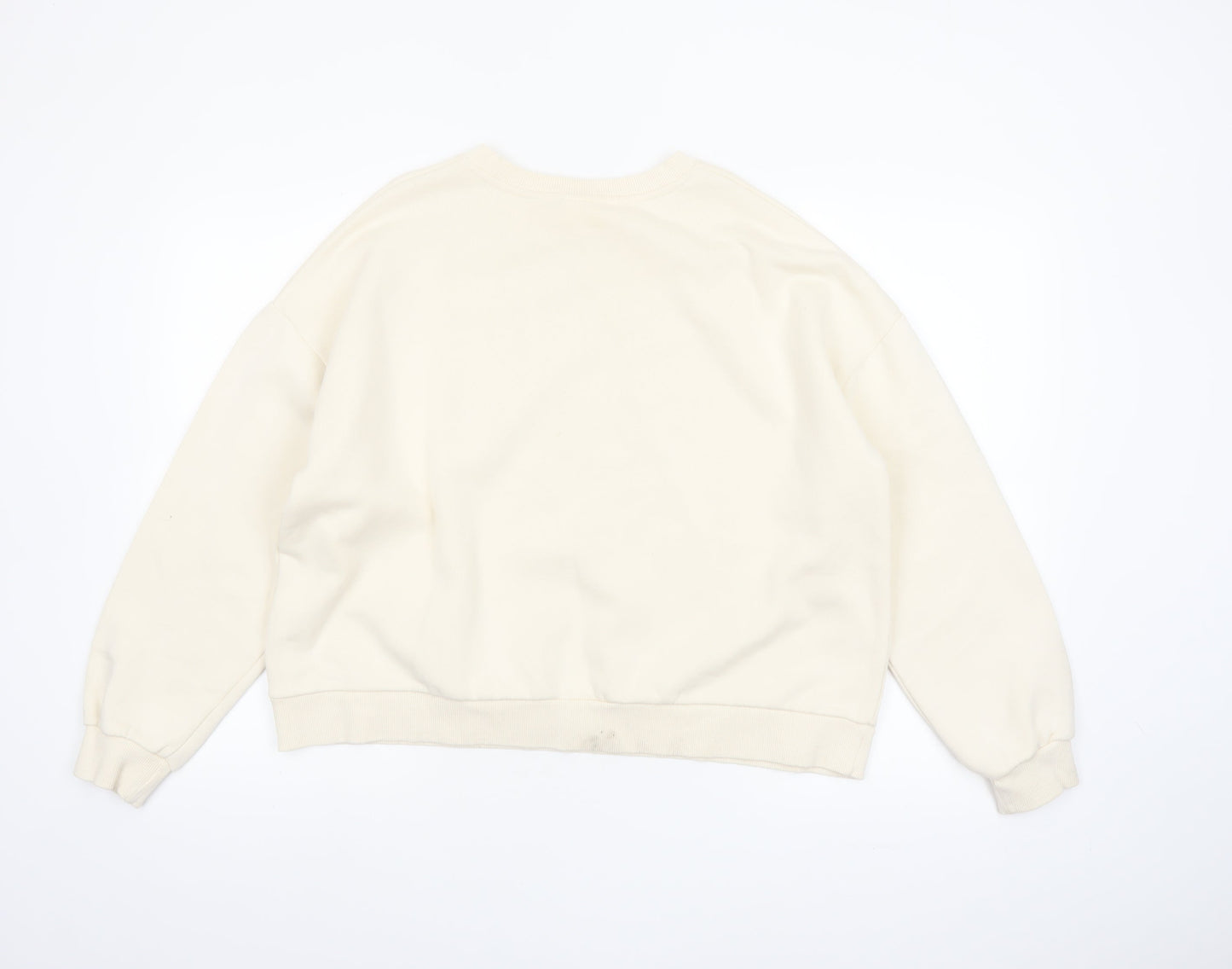 Pull&Bear Women Beige Graphic Print Pullover Sweatshirt Size S