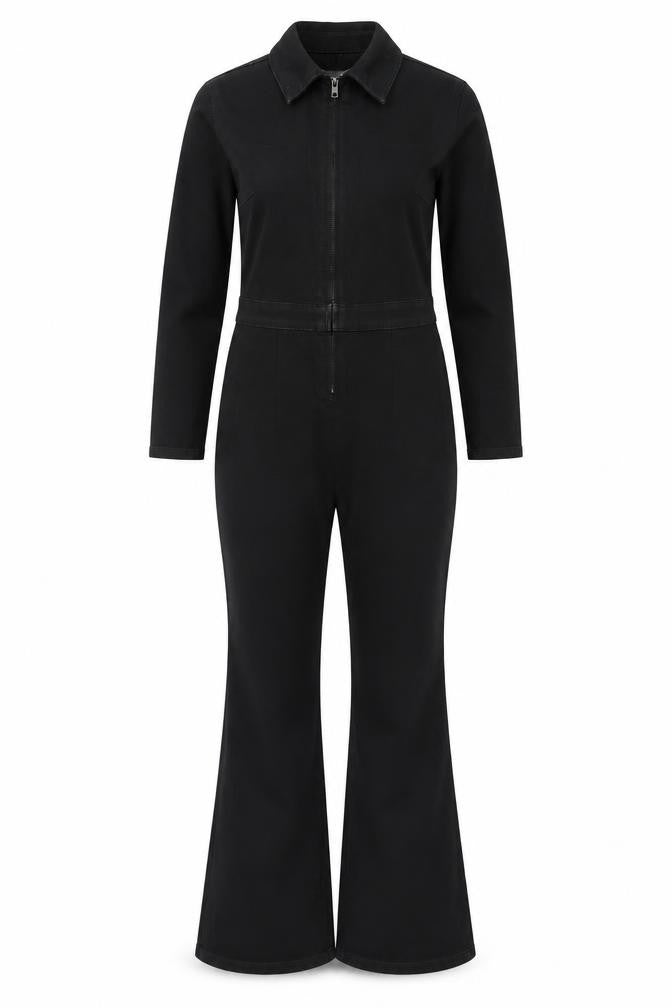 ASOS DESIGN Women's Black Cotton Blend Zip Front Long Sleeve Jumpsuit Size 4