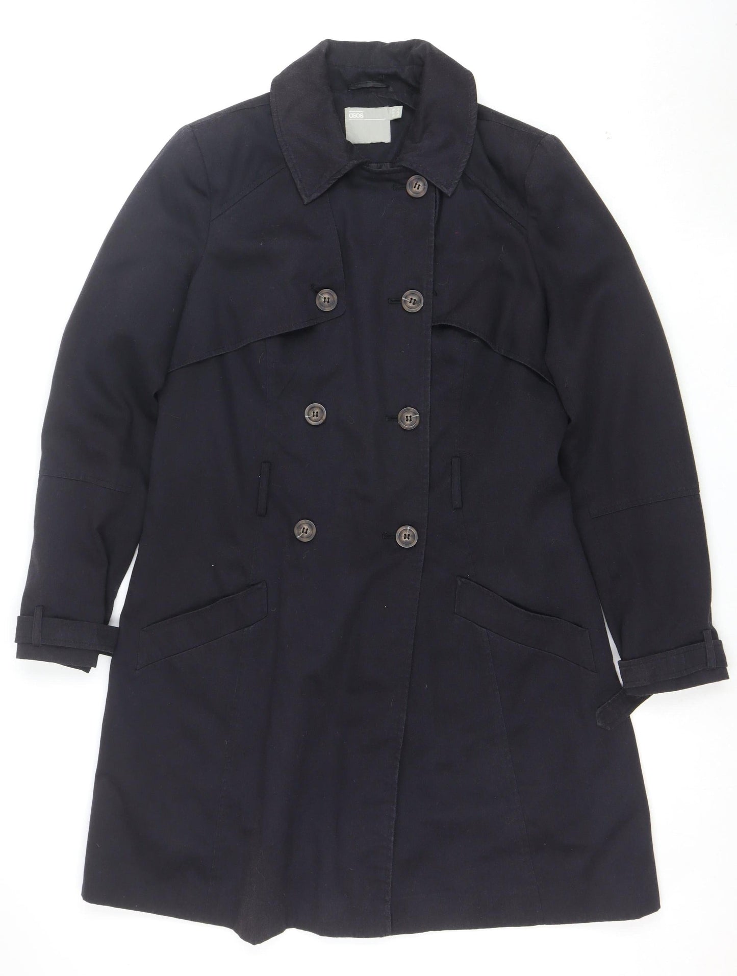 ASOS Womens Black Pea Coat Size 14 Polyester Twill Mid-Length