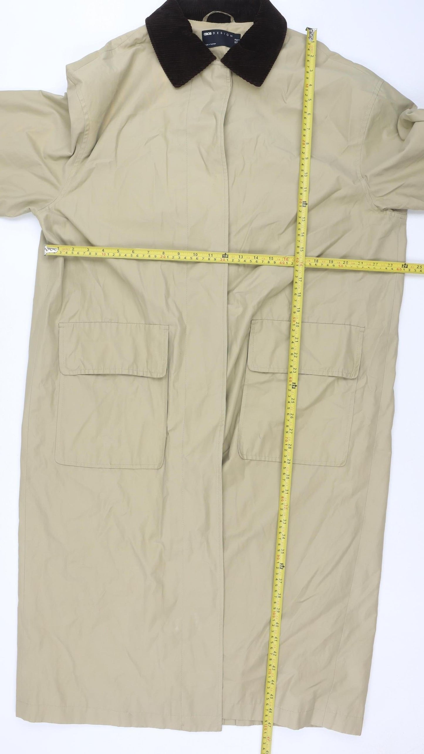 ASOS DESIGN Womens Beige Long Rain Coat UK 10 Classic Style