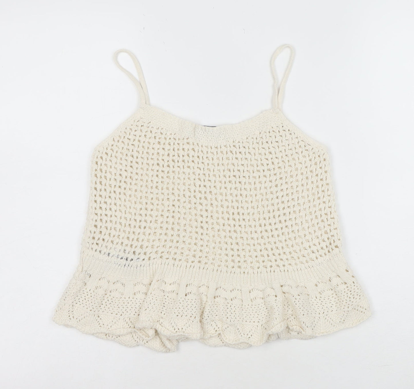ONLY Women Ivory Knit Ruffle Hem Camisole Tank Top Size M